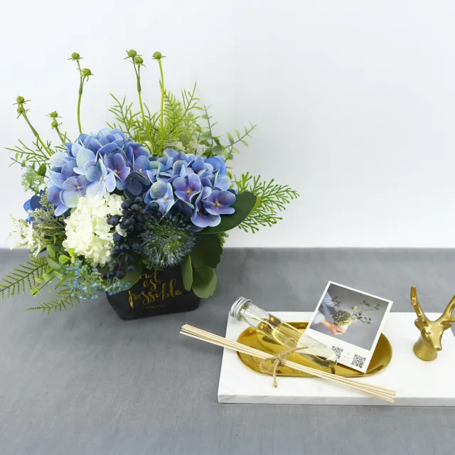 Hugo Deco 榆果傢飾 藍繡球紙袋系列香氛花藝 擬真花 香氛 花禮 節慶送花 Momo購物網