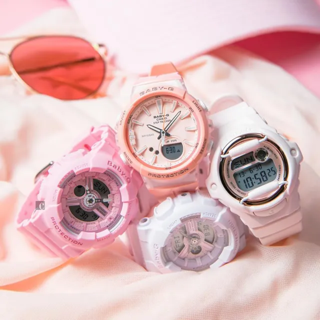 【CASIO 卡西歐】Baby-G 花朵系列雙顯手錶-玫瑰粉 畢業禮物(BA-110-4A1DR)