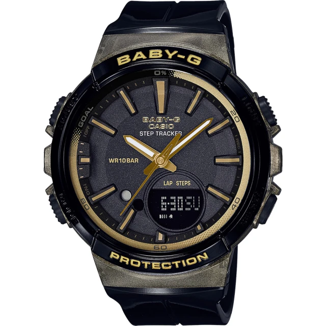 【CASIO 卡西歐】Baby-G 慢跑計步顯示手錶-黑 畢業禮物(BGS-100GS-1A)