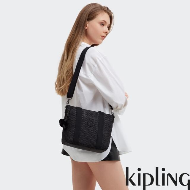 KIPLING【KIPLING】經典黑菱格紋印花雙炳手提斜背托特包-ASSENI MINI