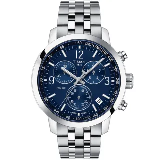 【TISSOT 天梭】T-Sport系列 PRC 200三眼計時手錶-43mm/藍(T1144171104700)