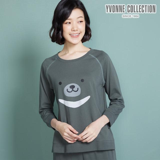 【Yvonne Collection】黑熊圖案長袖上衣(夜幕綠)