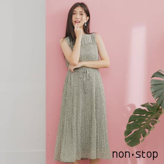 non-stop【non-stop】典雅碎花百摺綁帶長洋裝-2色