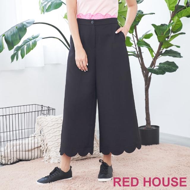 【RED HOUSE 蕾赫斯】素面花邊寬褲(黑色)