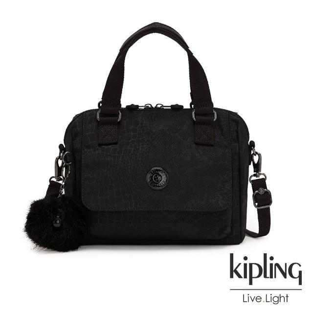 KIPLING【KIPLING】時髦黑佐鱷魚紋翻蓋手提側背包-ZEVA