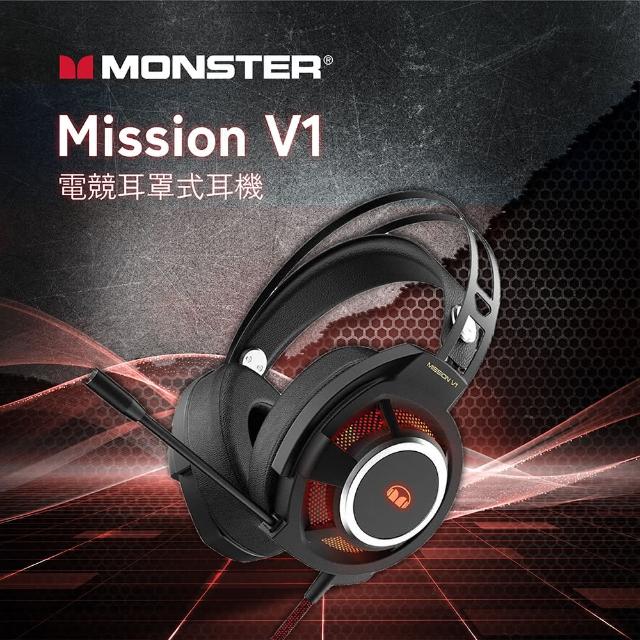 【MONSTER 魔聲】Mission V1 電競耳罩耳機麥克風-武士黑(環繞澎湃｜RGB炫彩 原廠授權-杰鼎奧拉)