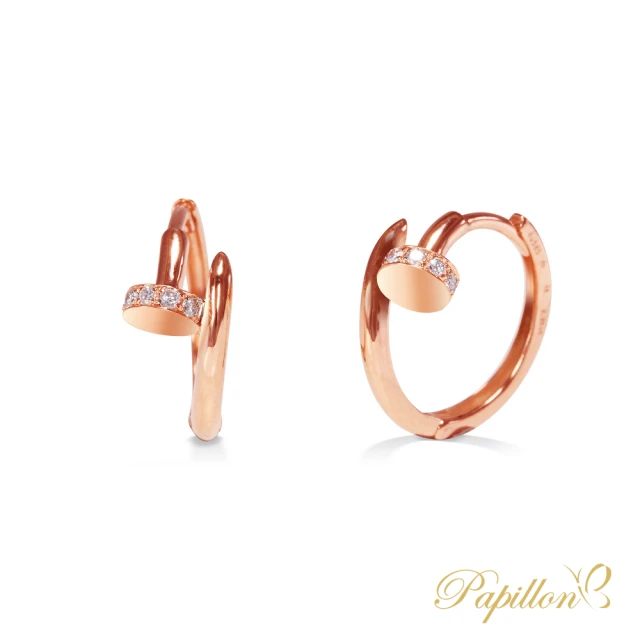 【法蝶珠寶】鉚釘造型14K玫瑰金鑽石耳環(時髦加分百分百)