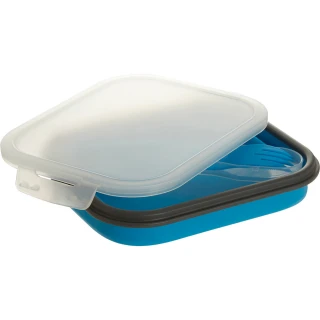 【Premier】附餐具矽膠摺疊便當盒(藍)