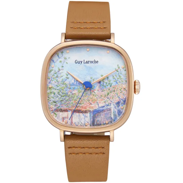 【姬龍雪Guy Laroche Timepieces】藝術系列腕錶-莫內   母親節(GA1002GH-02 方形x玫瑰金殼)