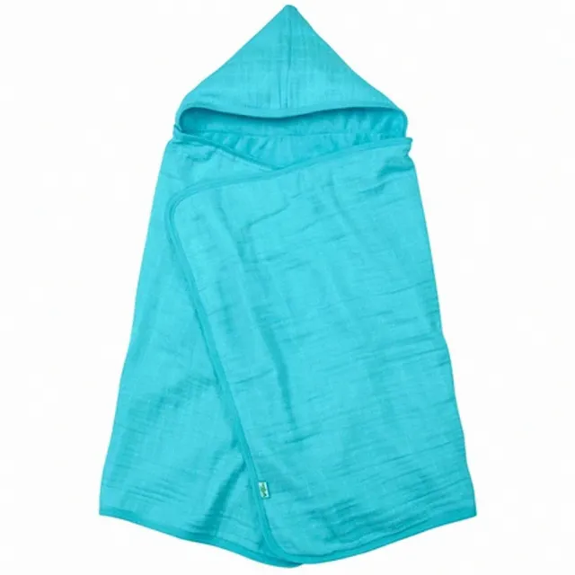 【green sprouts】兩層式超吸水有機棉細紗布連帽式浴巾/包巾/小被子_藍(GS336101A)