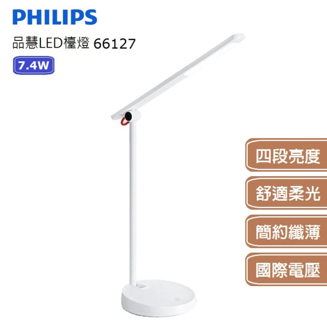 【Philips 飛利浦】 品慧 7.4W 可調光LED檯燈(66127)