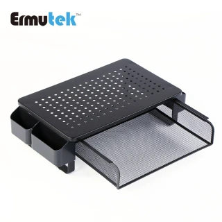 【Ermutek】桌上型螢幕收納架螢幕增高架+雙側收納抽屜(黑003-B)
