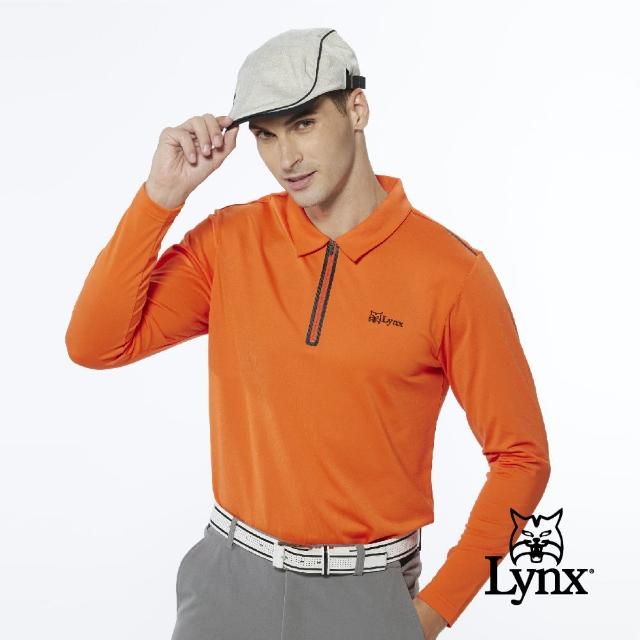 Lynx Golf【Lynx Golf】男款合身版內刷毛保暖反光貼條後背造型設計長袖立領POLO衫(橘色)