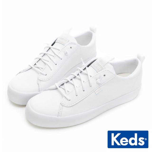 【Keds】KICKBACK 舒適免綁帶真皮休閒鞋(白)