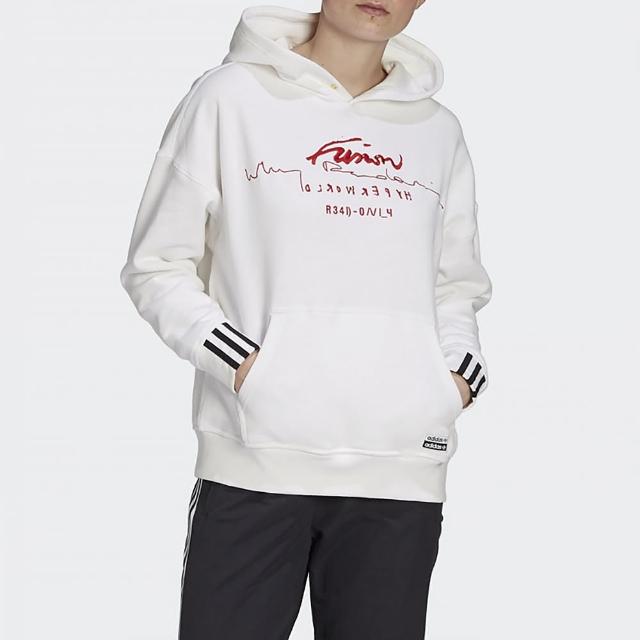 adidas 愛迪達【adidas 愛迪達】上衣 女款 運動 長袖上衣 連帽上衣 三葉草 國際尺寸 HOODIE 白 GD2945