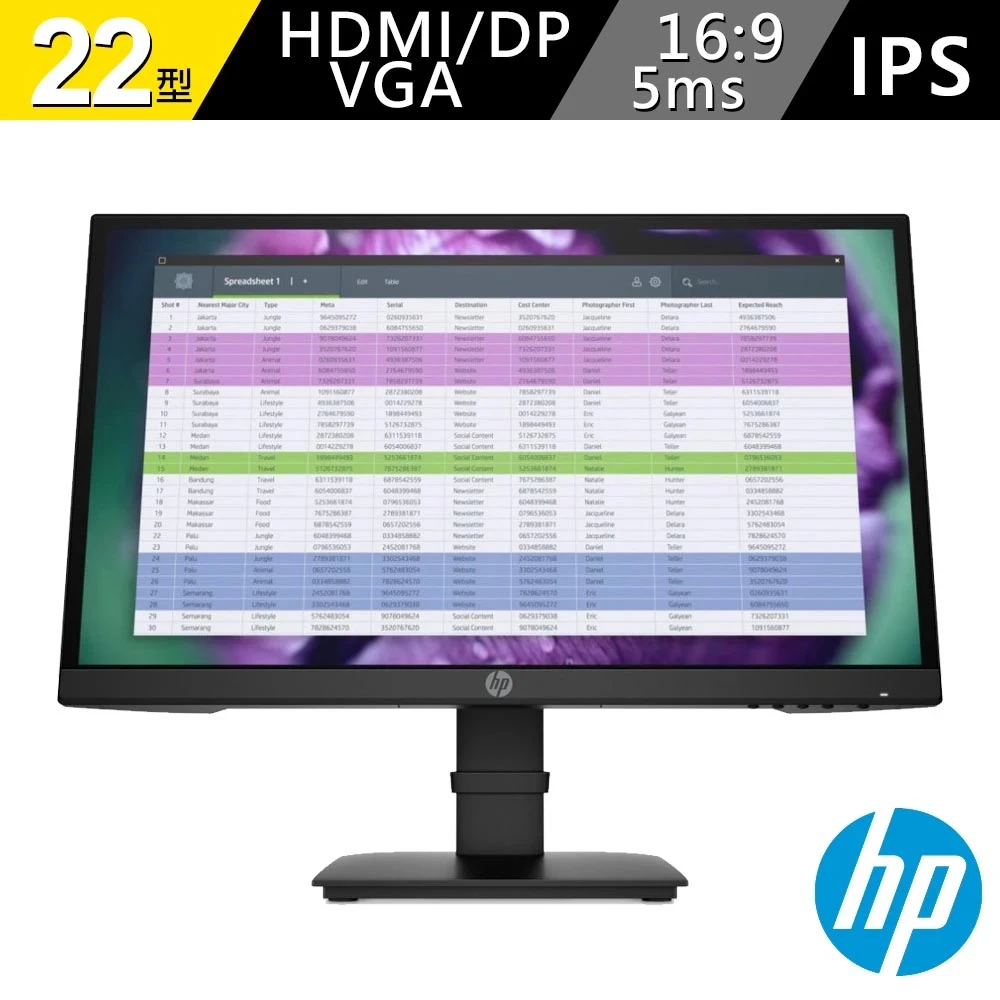 【HP 惠普】P22 G4 22型IPS商用電腦螢幕(16:9/IPS/VGA/HDMI/DP)