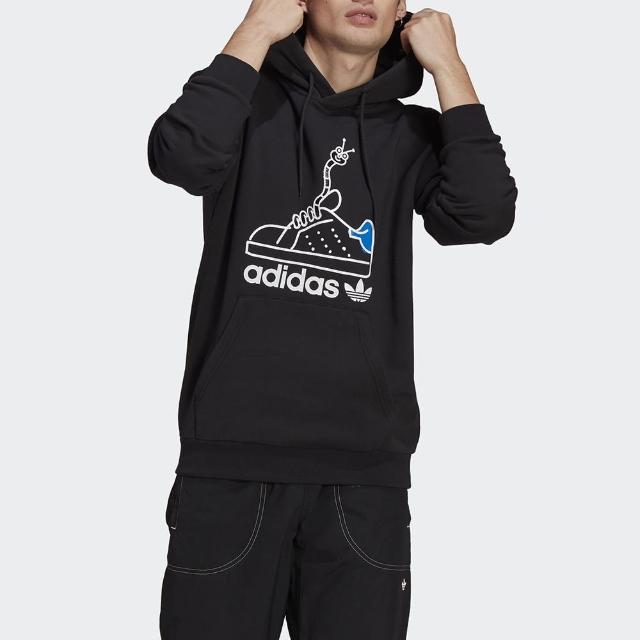 adidas 愛迪達【adidas 愛迪達】上衣 男款 運動 連帽上衣 長袖上衣 三葉草 國際尺寸 WORM HOODIE 黑 GN2159