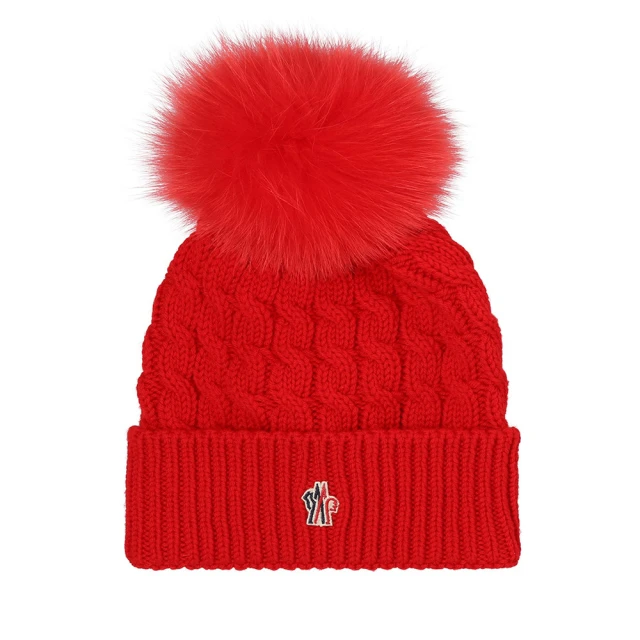 MONCLER【MONCLER】紅色毛球毛帽(3B700 010402A455)