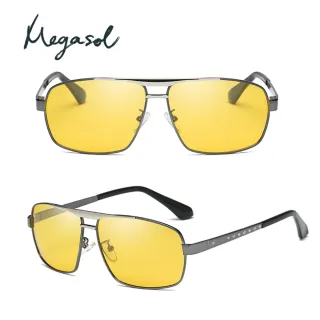 【MEGASOL】寶麗萊UV400偏光鋁鎂合金太陽眼鏡(感光智能變色日夜全天候適用BS2687-夜視黃片)