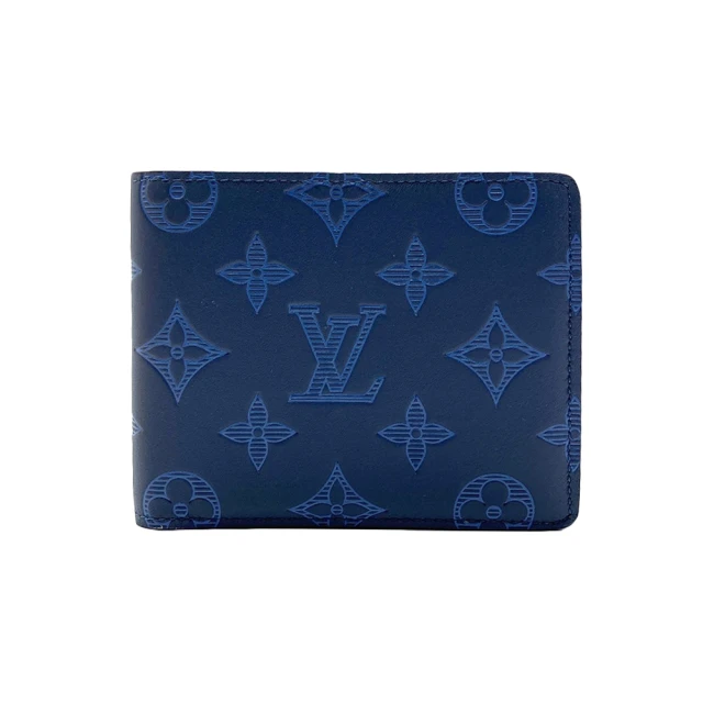 【Louis Vuitton 路易威登】Multiple 壓花牛皮交叉六卡對折短夾(M80422-海軍藍)