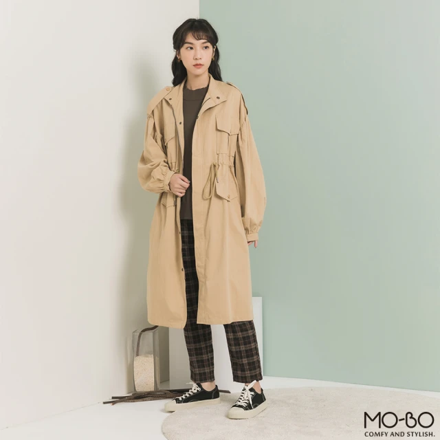 MO-BO【MO-BO】口袋設計拋袖抽繩長版風衣(外套)