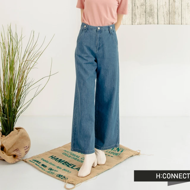 【H:CONNECT】韓國品牌 女裝 -高腰直筒修身牛仔寬褲(藍色)