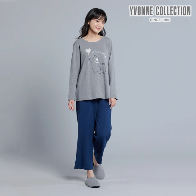 【Yvonne Collection】素面寬鬆長褲(丈青藍M)