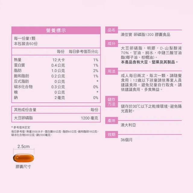 Blackmores 澳佳寶 卵磷脂1200膠囊 60顆 Momo購物網