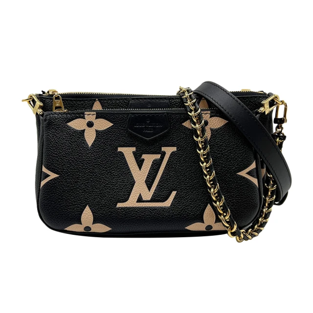 【Louis Vuitton 路易威登】展示品 Multi Pochette Accessoires 壓花皮革二合一肩背/斜背包(M45777-黑)