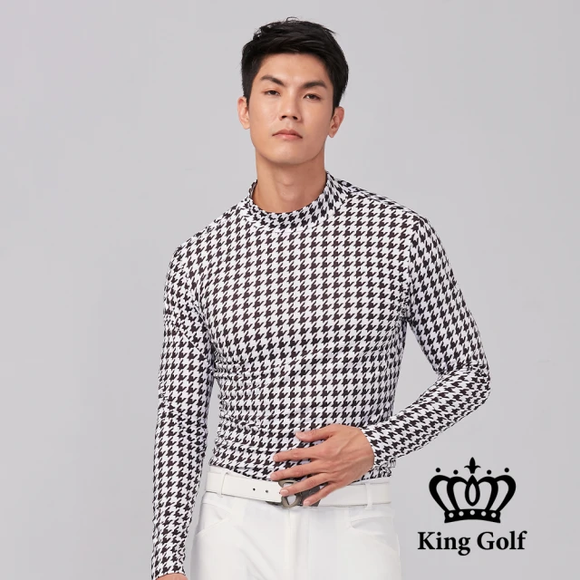 KING GOLF【KING GOLF】肩上膠印中厚款格紋長袖內搭高領衫(黑色)