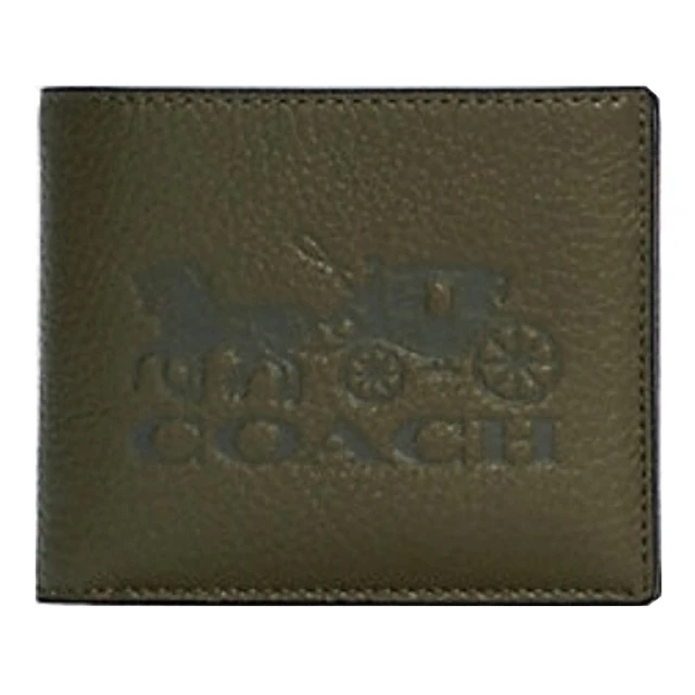 【COACH】橄欖綠皮革馬車壓印LOGO零錢袋短夾(C5445 QBRLZ)