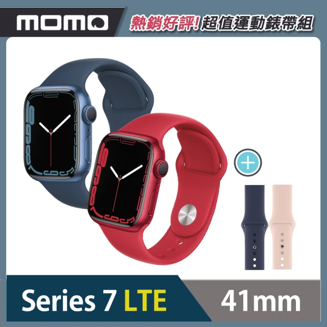 Apple 蘋果運動錶帶超值組【Apple 蘋果】Apple Watch S7 41公釐 LTE版(鋁金屬錶殼配運動錶帶)