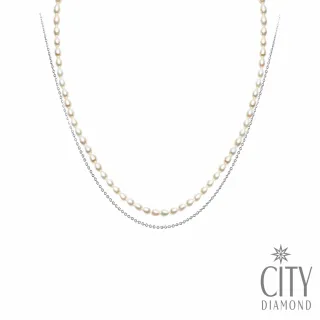 【City Diamond 引雅】雙層天然小米粒 珍珠串短版合金頸鍊/短版項鍊 40cm(手作設計系列)