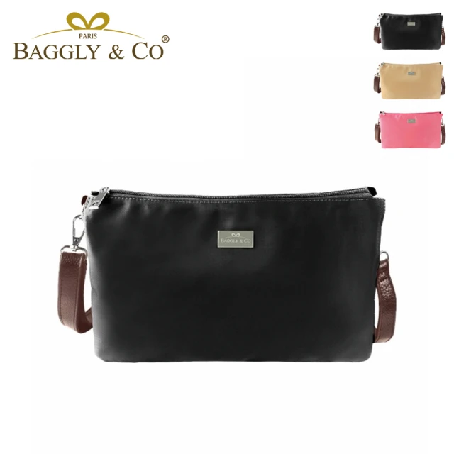 BAGGLY&CO【BAGGLY&CO】輕量防潑水尼龍三層側背包(黑色)