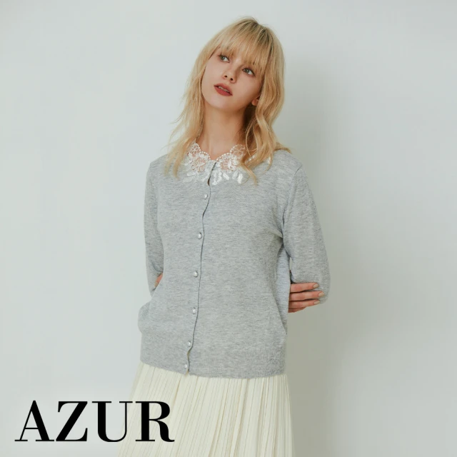 AZUR【AZUR】優雅女伶浪漫蕾絲領造型羊毛針織外套-3色