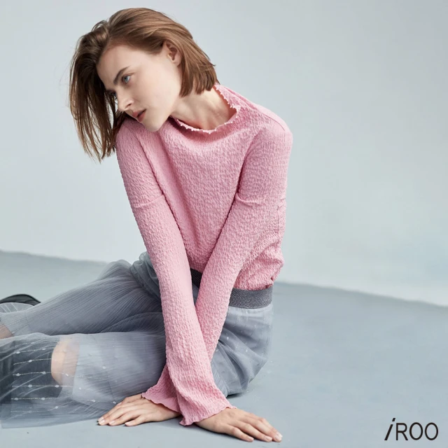 【iROO】粉色珍珠皺皺上衣