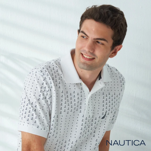 NAUTICA【NAUTICA】男裝吸濕排汗滿版圖騰短袖POLO衫(白色)