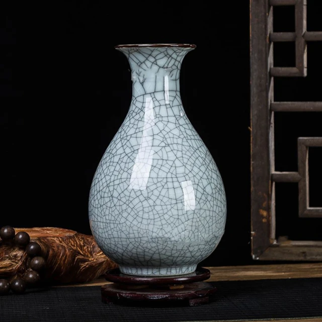 【JEN】仿古裂紋花瓶工藝品桌上擺飾居家裝飾高28cm(玉壺春)