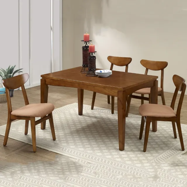 Muna 家居 達克4 3尺柚木色餐桌椅組 1桌4椅 餐桌桌子休閒桌實木餐椅 Momo購物網