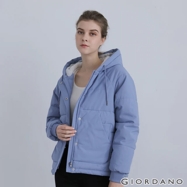 GIORDANO 佐丹奴【GIORDANO 佐丹奴】女裝大口袋鋪棉連帽外套(62 無限藍)