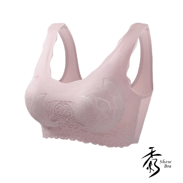 【Show Bra】日本同步SGS認證防擴救星乳膠蕾絲無鋼圈內衣背心款(粉色)