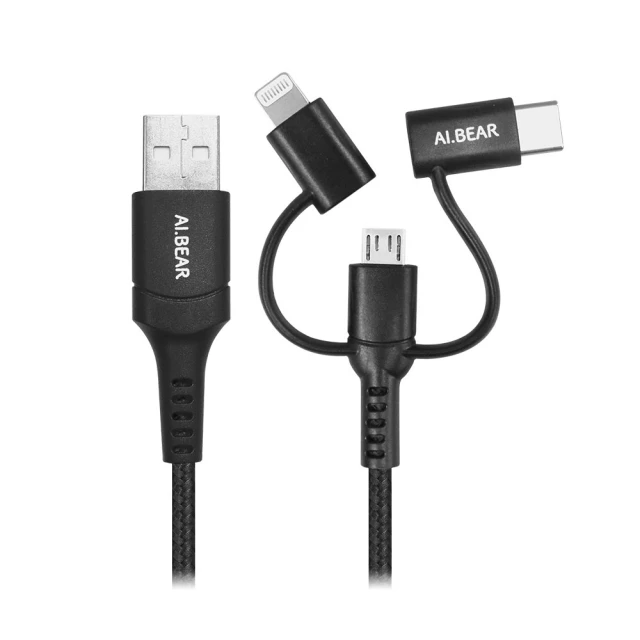 【Hawk 浩客】Type-C/Micro USB/Lightning 三合一高速充電傳輸線1.5M-2色(Apple原廠 MFi認證芯片)