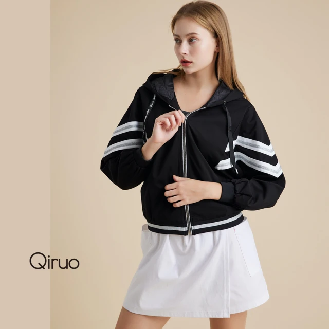 Qiruo 奇若名品【Qiruo 奇若名品】厚磅連帽棒球外套3205E(黑色短版夾克形連帽外套)