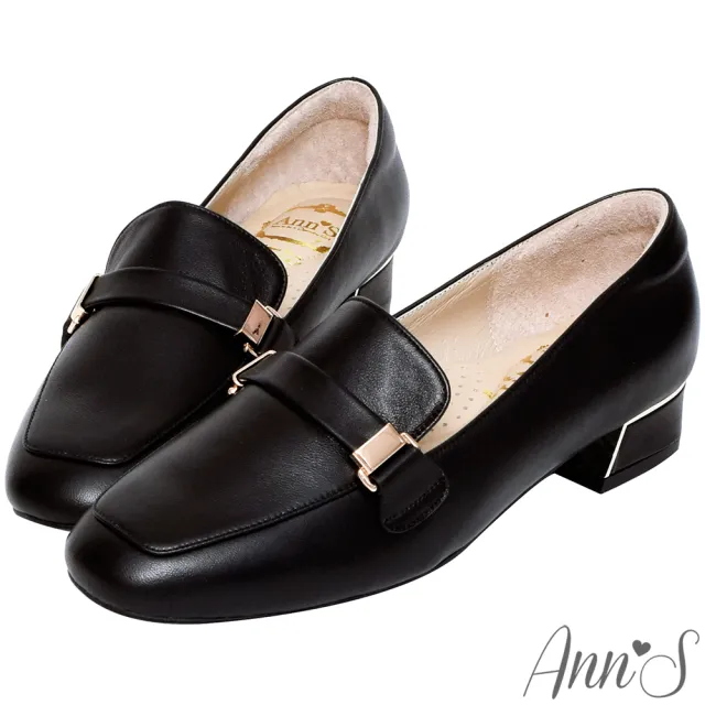 【Ann’S】超柔軟綿羊皮-微方頭訂製扣帶金屬粗跟紳士鞋3cm(黑)