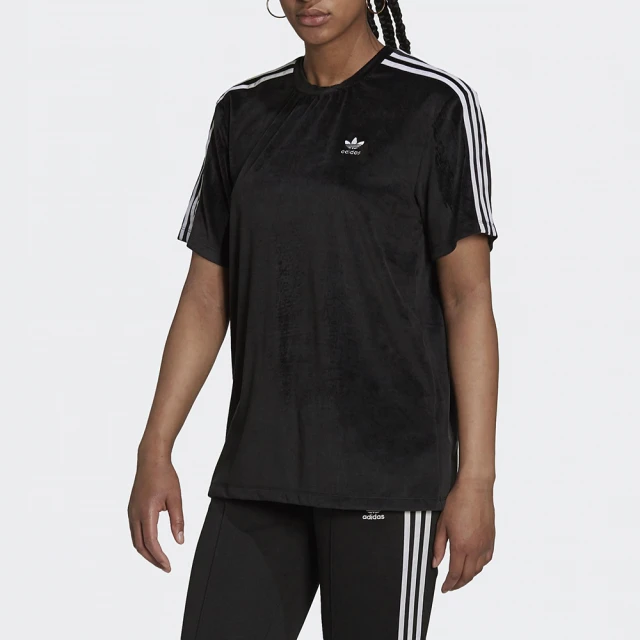 adidas 愛迪達【adidas 愛迪達】上衣 女 運動 健身 慢跑 短袖上衣 三葉草 國際尺寸 TEE 黑 H37841