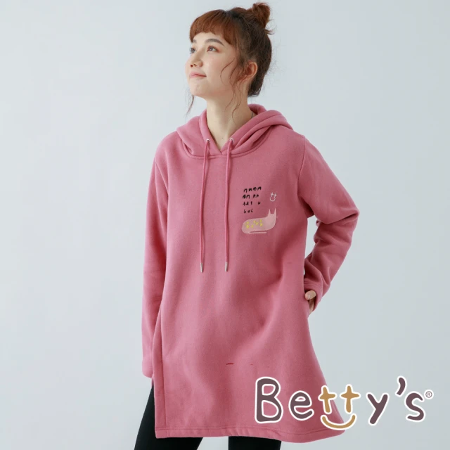 【betty’s 貝蒂思】內刷毛長板連帽貓咪T-shirt(粉色)