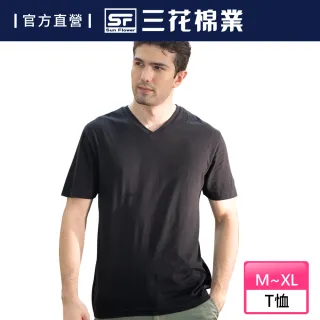 【Sun Flower三花】彩色T恤.V領短袖衫.男內衣.男短T恤(黑)