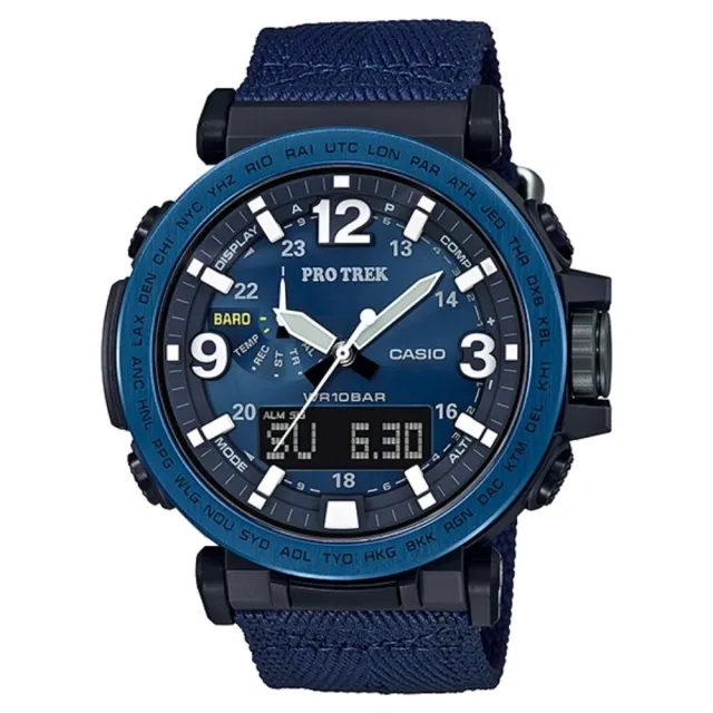 【CASIO 卡西歐】CASIO卡西歐 PROTREK 太陽能登山雙顯手錶(黑藍_PRG-600YB-2)