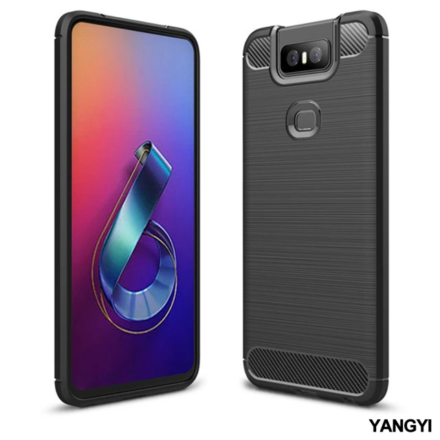 【YANG YI 揚邑】ASUS ZenFone 6 拉絲紋碳纖維軟殼散熱防震抗摔手機殼(ZS630KL)