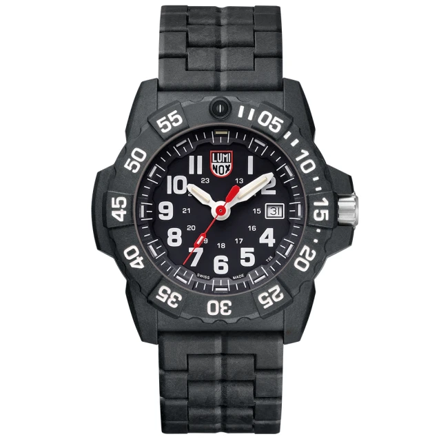 【LUMINOX 雷明時】NAVY SEAL 3500海豹2代碳纖維鏈帶腕錶(黑x白時標/45mm)